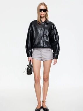 Lioness Black Oversized Leather Bomber Jacket